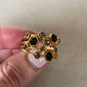 Stella & Dot ring, gold with dark crystals